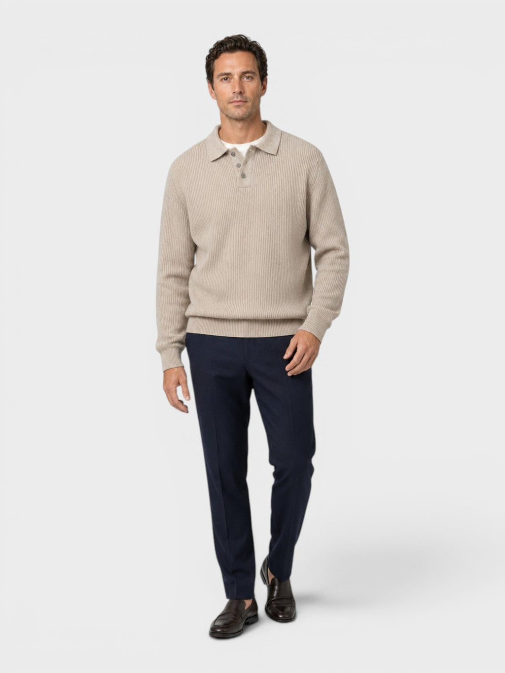 Men's Ribbed Knit Polo Sweater – Long Sleeve