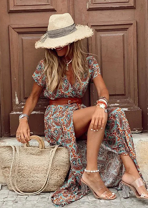 Justine Airy Boho Maxi Dress with Belt