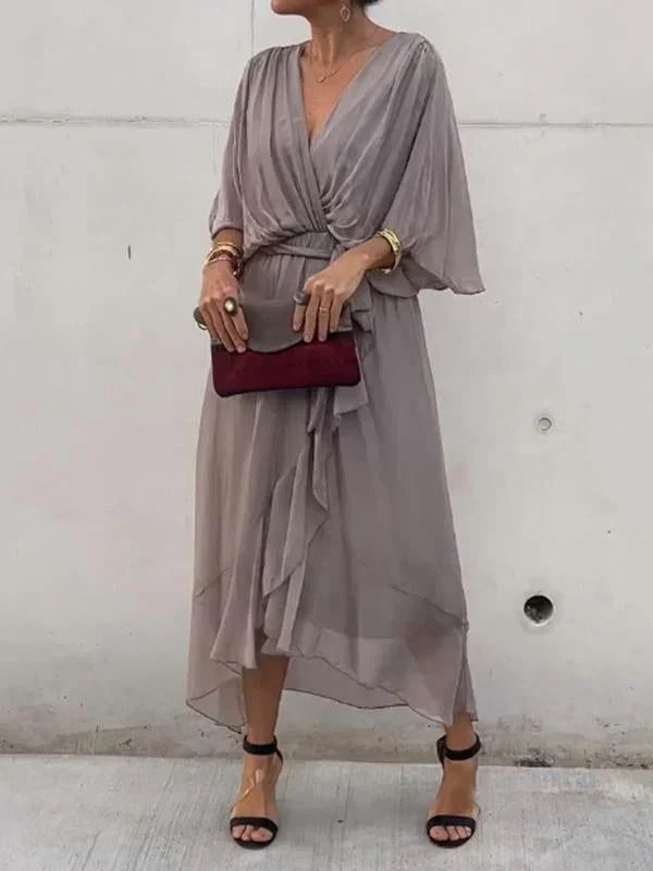 Whitney Elegant Soft V-Neck Silk Dress