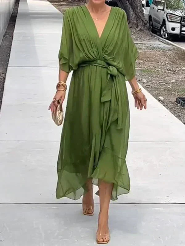 Whitney Elegant Soft V-Neck Silk Dress