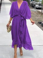 Whitney Elegant Soft V-Neck Silk Dress