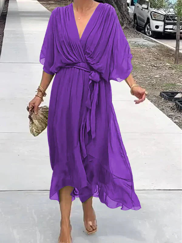 Whitney Elegant Soft V-Neck Silk Dress