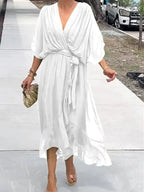 Whitney Elegant Soft V-Neck Silk Dress