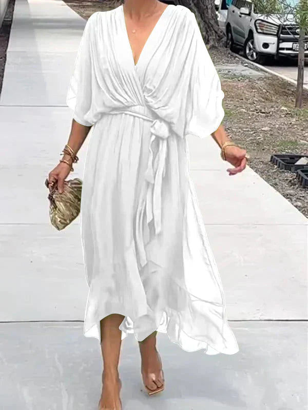 Whitney Elegant Soft V-Neck Silk Dress