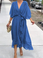 Whitney Elegant Soft V-Neck Silk Dress