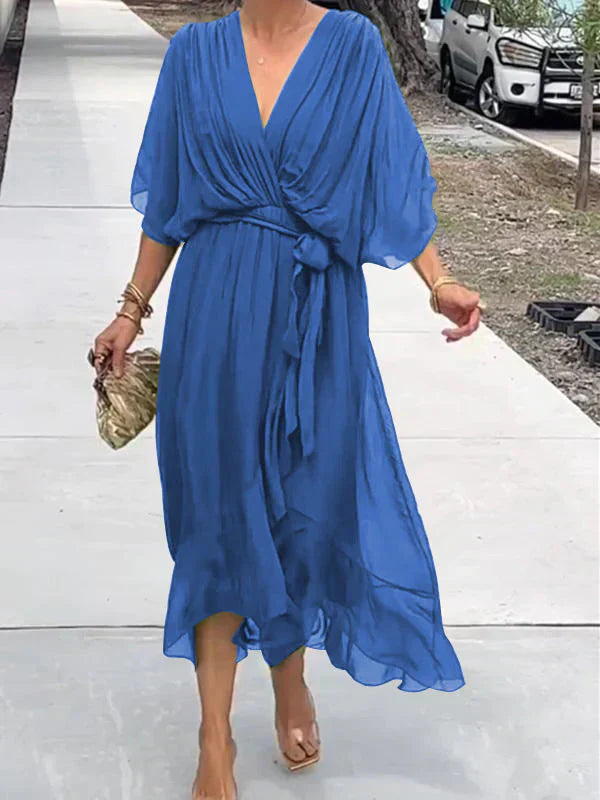 Whitney Elegant Soft V-Neck Silk Dress