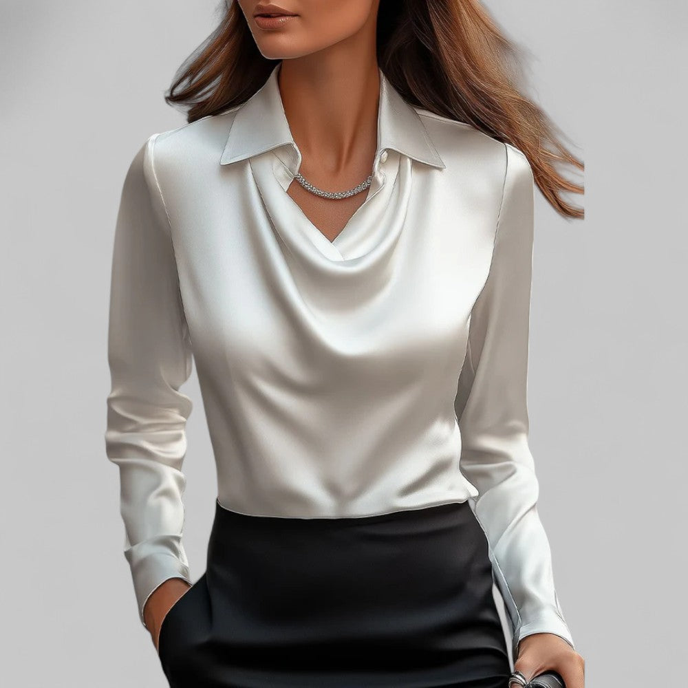 Satin Waterfall Blouse with Long Sleeves