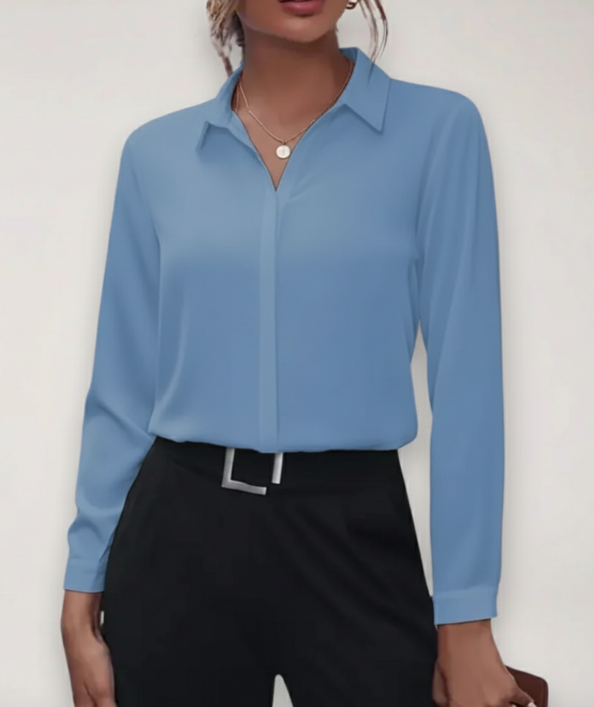 Spring Office Button-Front Blouse