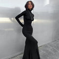 Black Turtleneck Long-Sleeve Maxi Dress