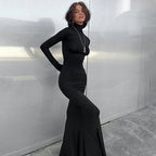 Black Turtleneck Long-Sleeve Maxi Dress