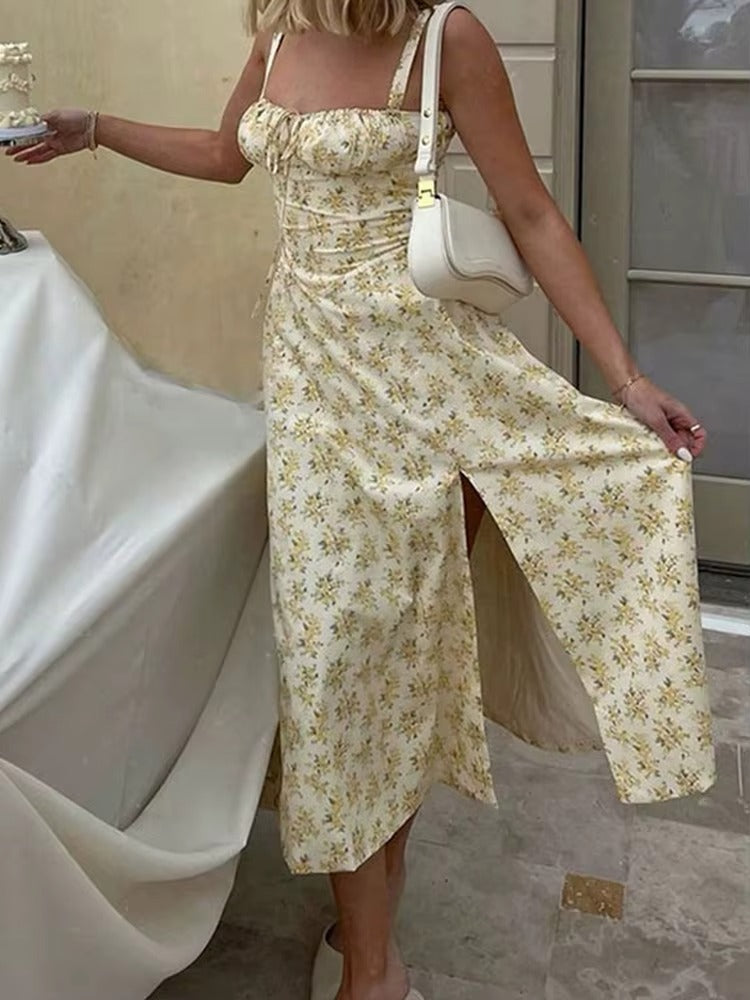 Yellow Floral Summer Midi Dress