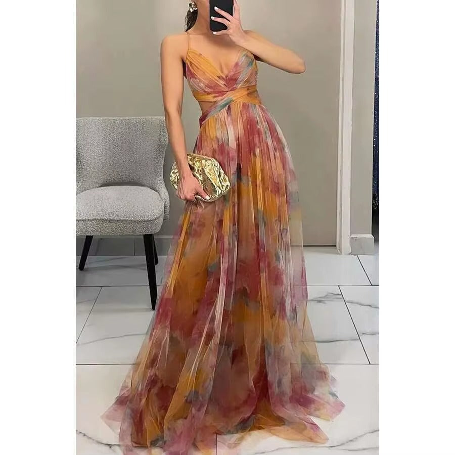 Floral Chiffon Evening Maxi Dress