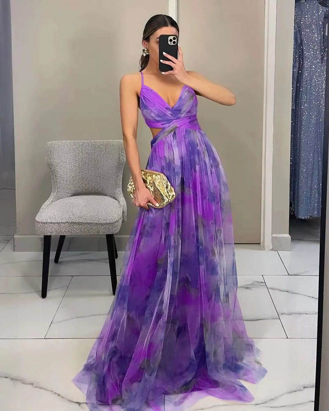 Floral Chiffon Evening Maxi Dress