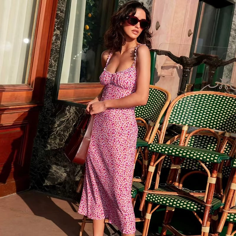 Floral Ruffle Strap Summer Midi Dress
