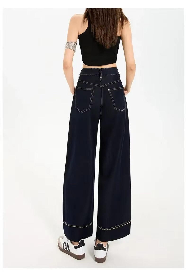 Contrast Stitch Wide Leg Denim Jeans