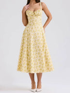 Yellow Floral Summer Midi Dress