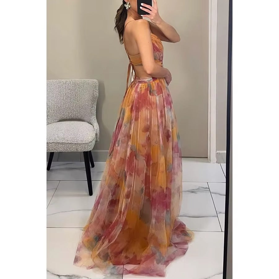 Floral Chiffon Evening Maxi Dress