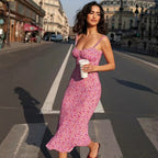 Floral Ruffle Strap Summer Midi Dress