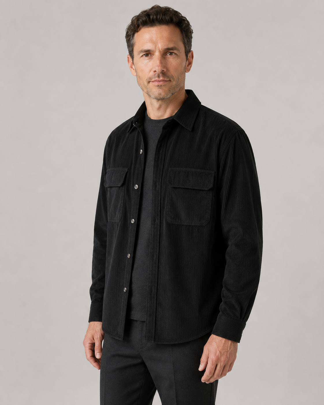Men's Corduroy Overshirt - Cotton Button-Up Shirt Jacket