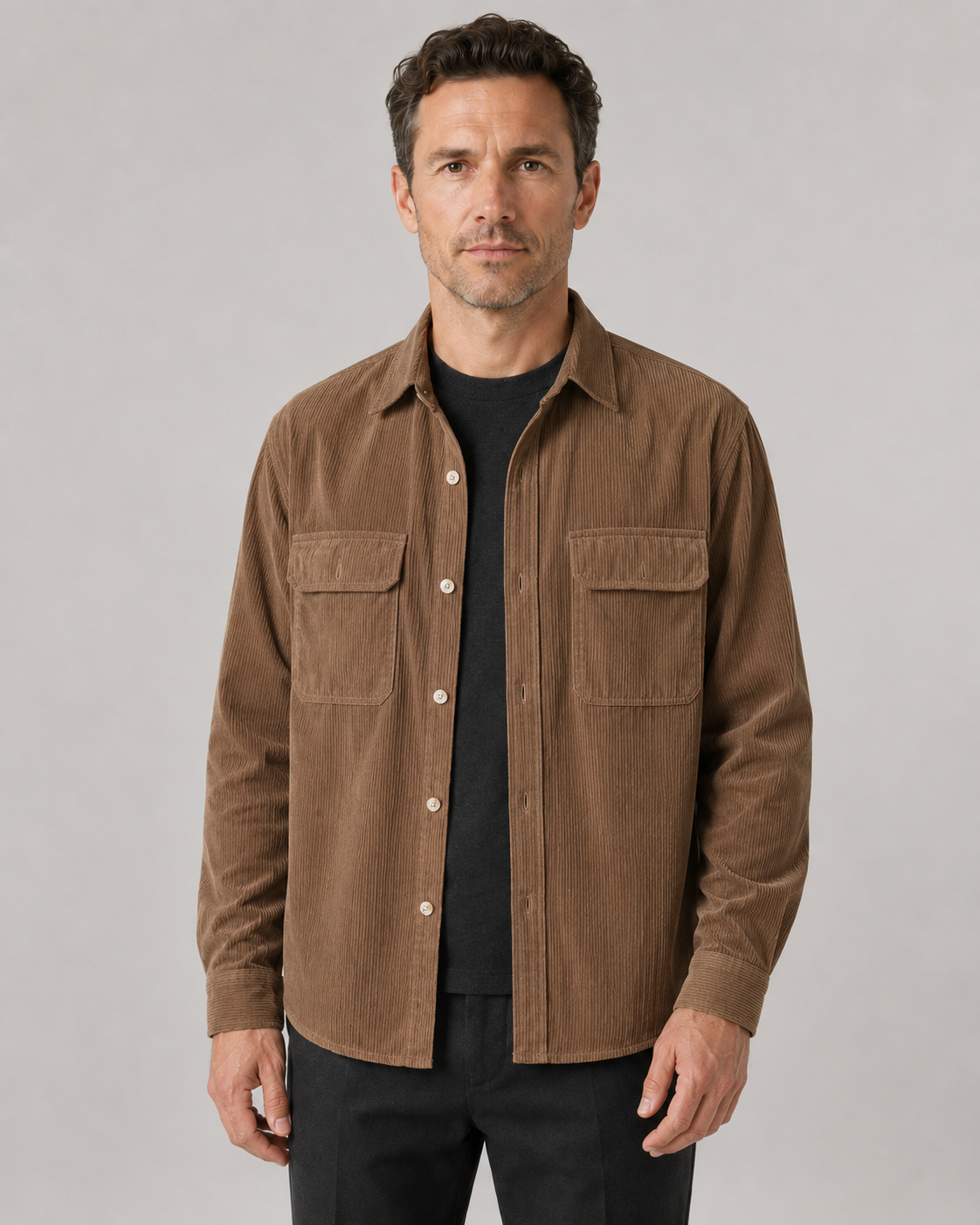 Men's Corduroy Overshirt - Cotton Button-Up Shirt Jacket