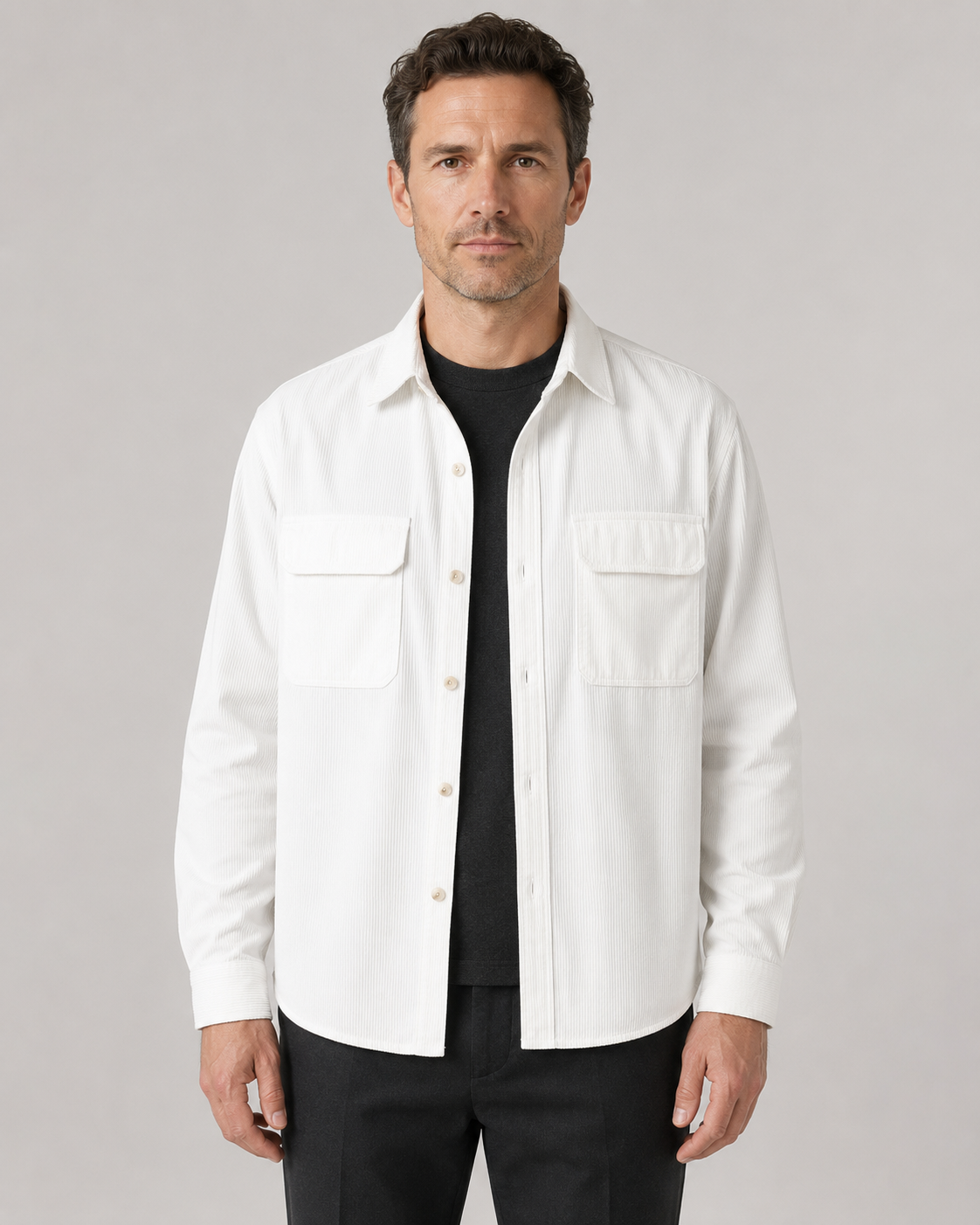Men's Corduroy Overshirt - Cotton Button-Up Shirt Jacket