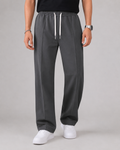Men's Elasticated Waist Drawstring Trousers Smart Relaxed Leg