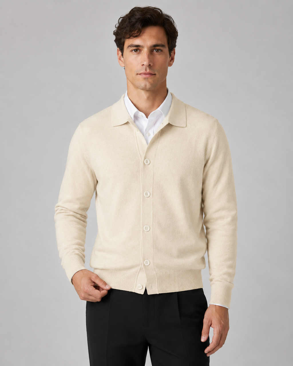 Men's Knit Cardigan Button Front Collar Classic Fit