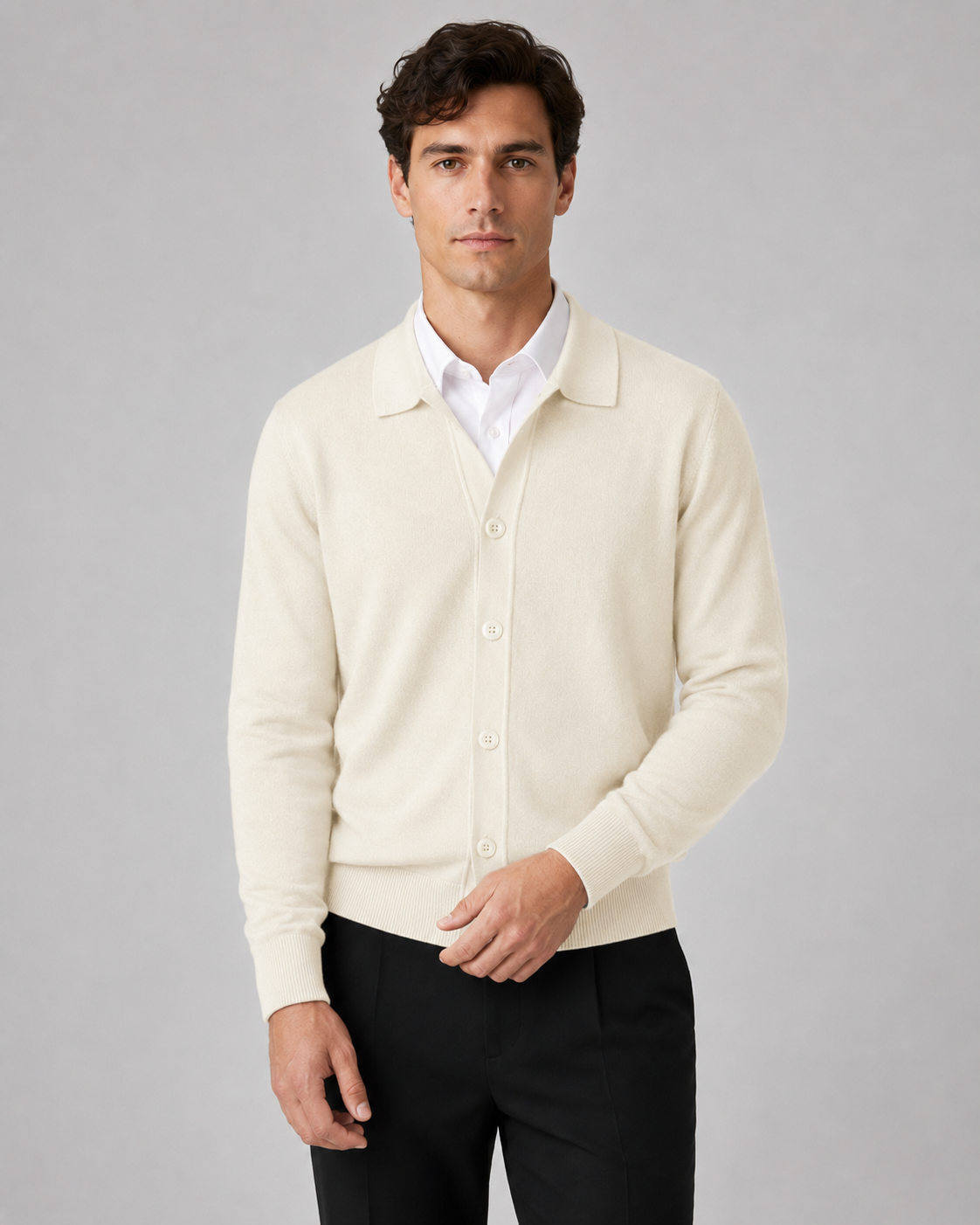 Men's Knit Cardigan Button Front Collar Classic Fit