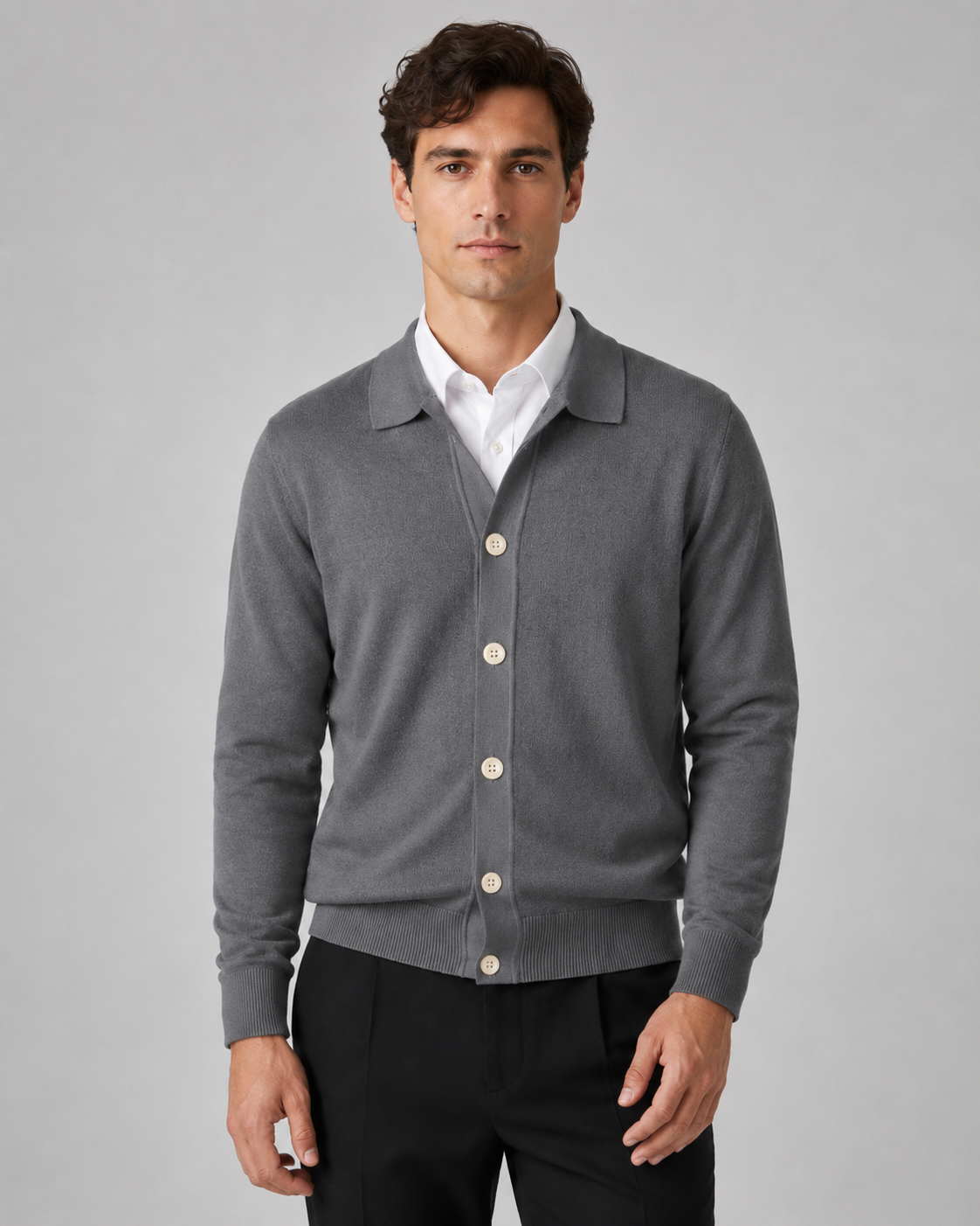 Men's Knit Cardigan Button Front Collar Classic Fit