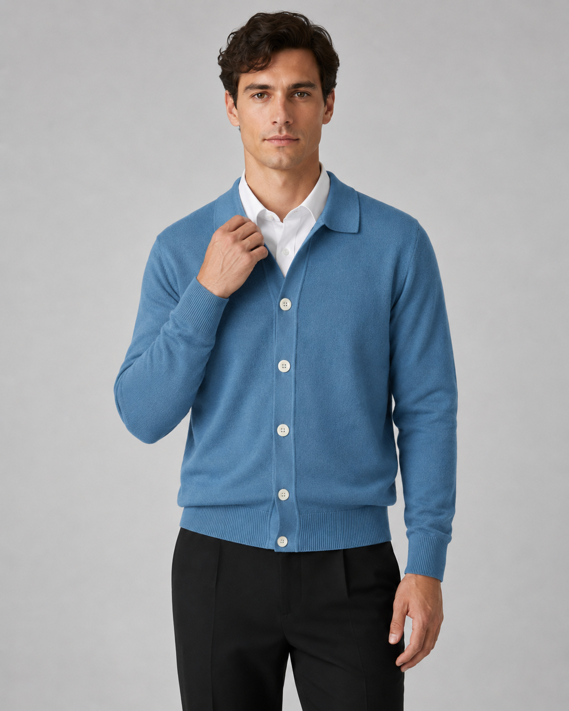 Men's Knit Cardigan Button Front Collar Classic Fit