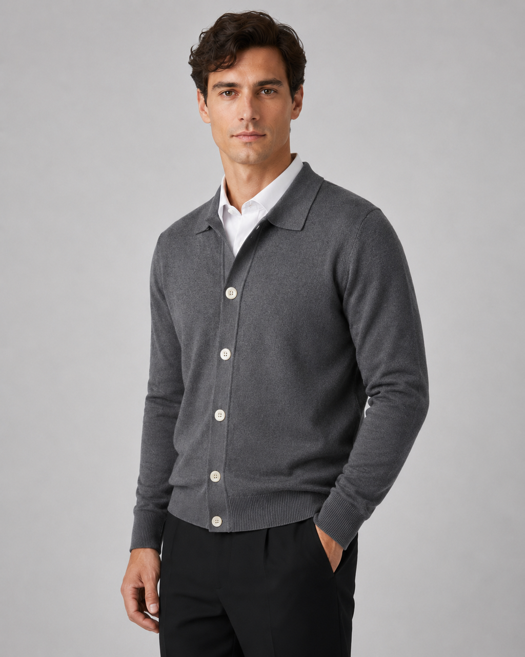 Men's Knit Cardigan Button Front Collar Classic Fit