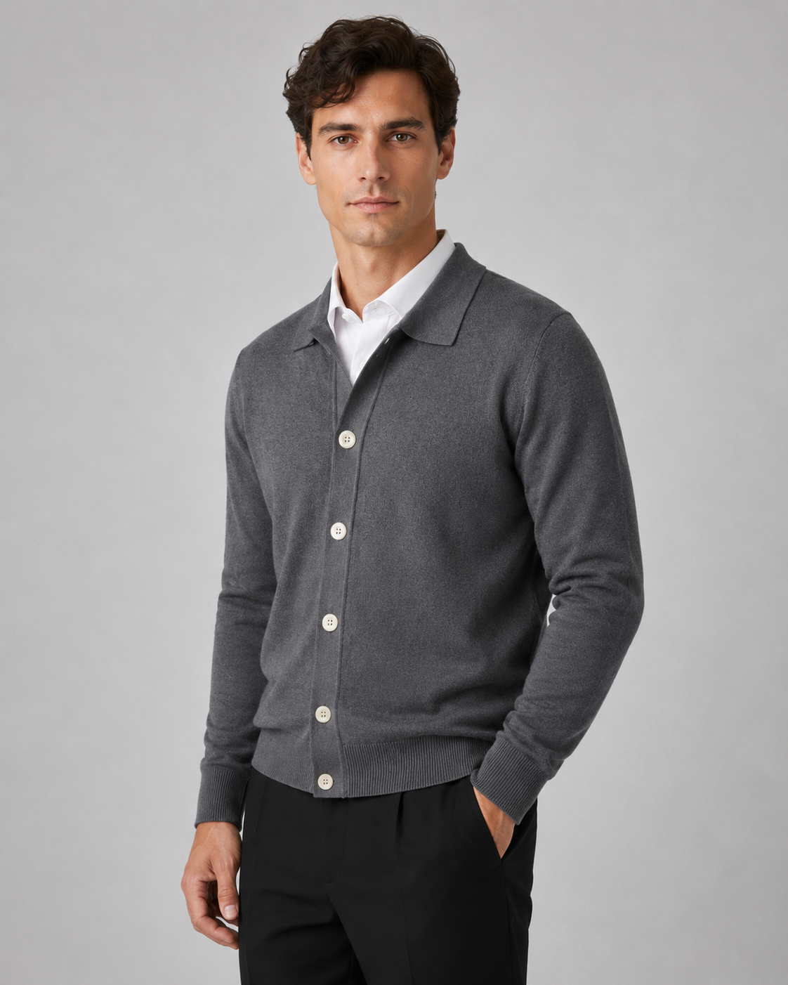 Men's Knit Cardigan Button Front Collar Classic Fit