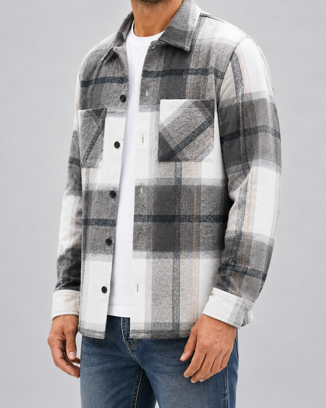Men's Plaid Flannel Overshirt - Warm Brushed Check Shirt Jacket