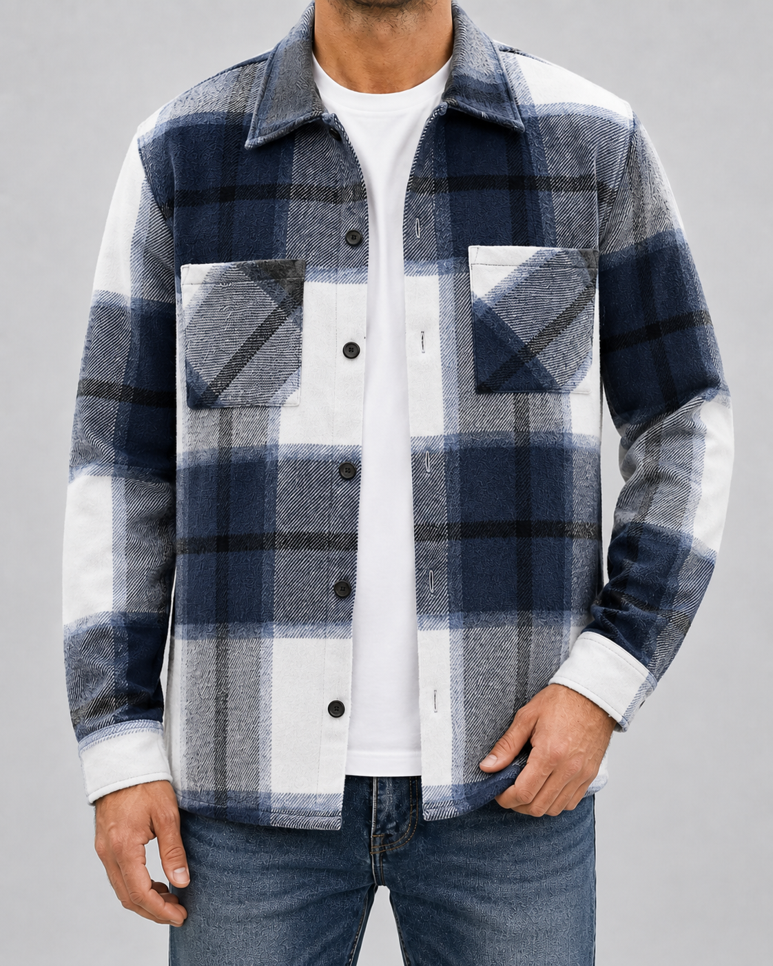Men's Plaid Flannel Overshirt - Warm Brushed Check Shirt Jacket