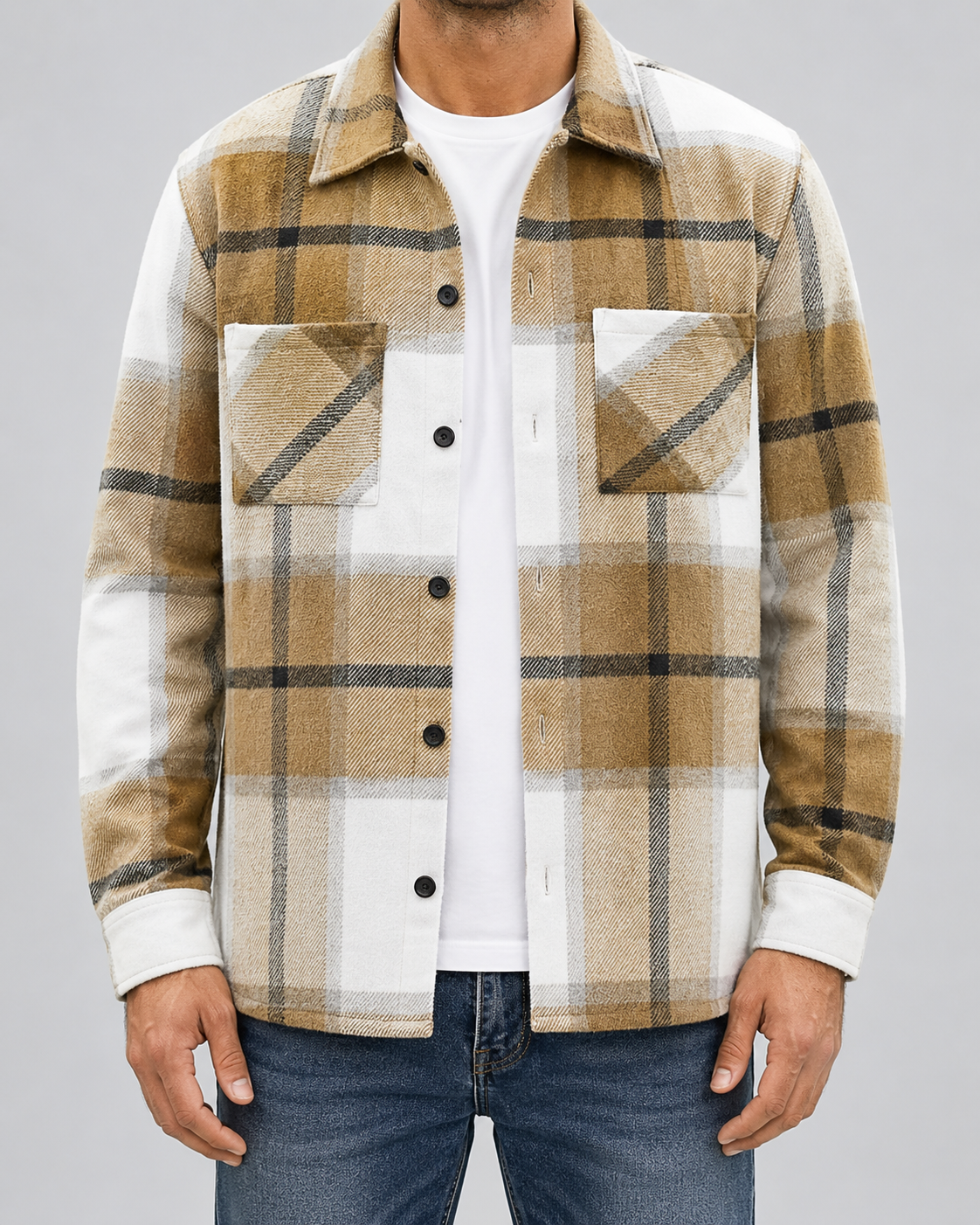 Men's Plaid Flannel Overshirt - Warm Brushed Check Shirt Jacket