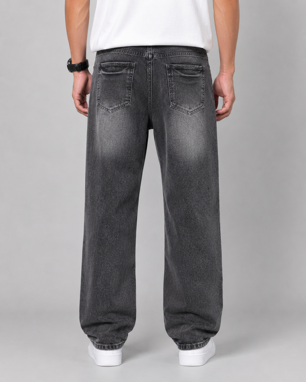 Men's Relaxed Straight Leg Jeans Loose Baggy Washed Denim