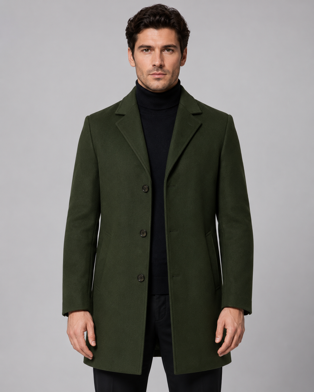 Men's Single-Breasted Wool Coat Notch Lapel Tailored