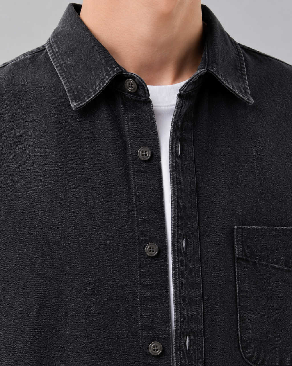 Men's Washed Denim Overshirt - Relaxed Fit Cotton Shirt Jacket