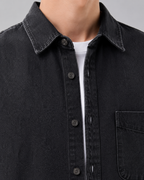 Men's Washed Denim Overshirt - Relaxed Fit Cotton Shirt Jacket