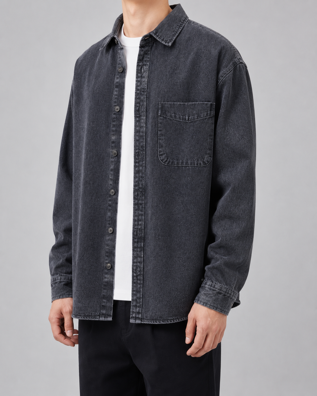Men's Washed Denim Overshirt - Relaxed Fit Cotton Shirt Jacket