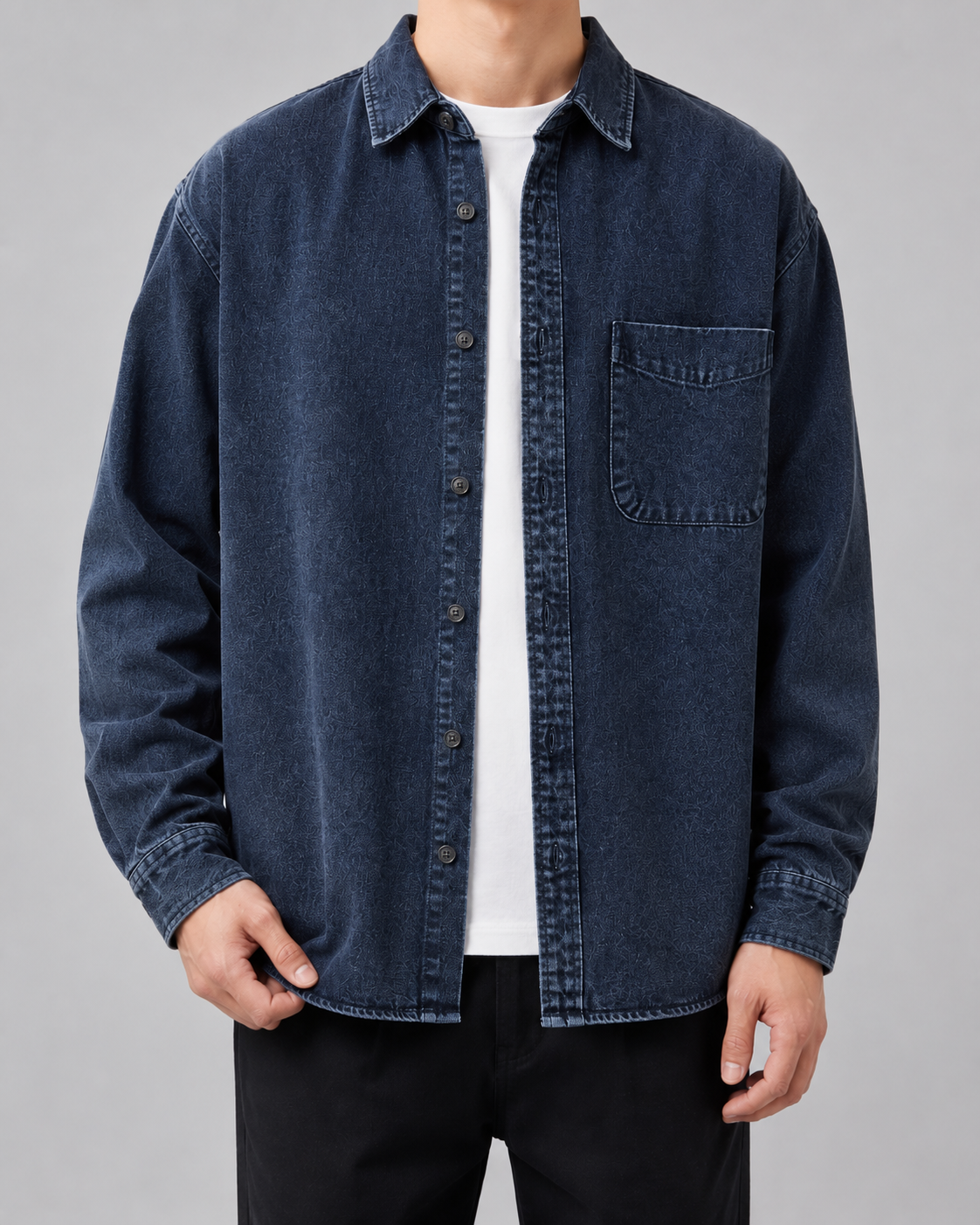 Men's Washed Denim Overshirt - Relaxed Fit Cotton Shirt Jacket