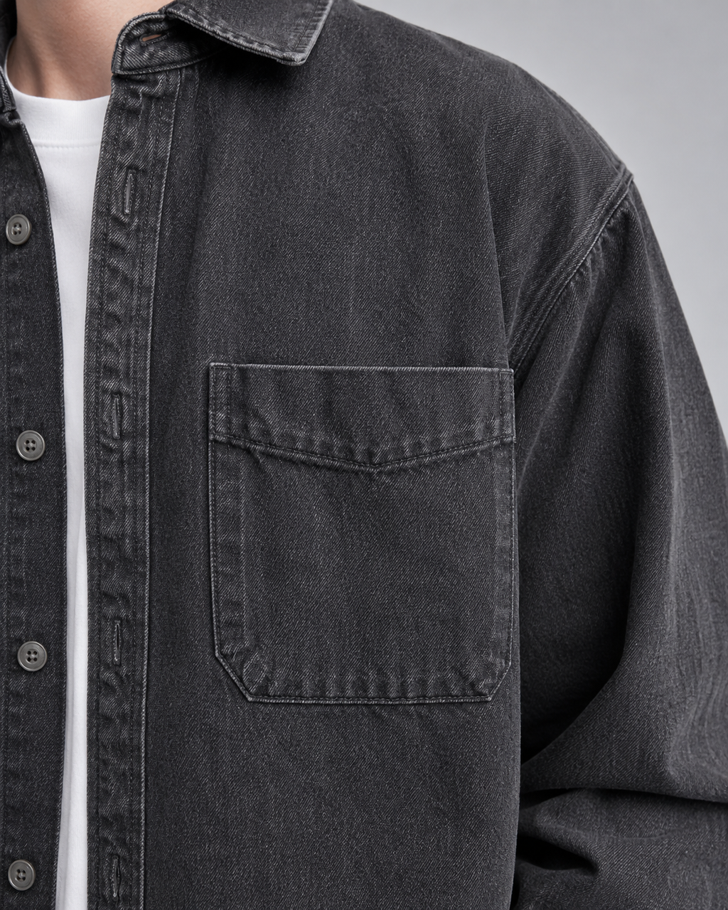 Men's Washed Denim Overshirt - Relaxed Fit Cotton Shirt Jacket