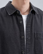 Men's Washed Denim Overshirt - Relaxed Fit Cotton Shirt Jacket