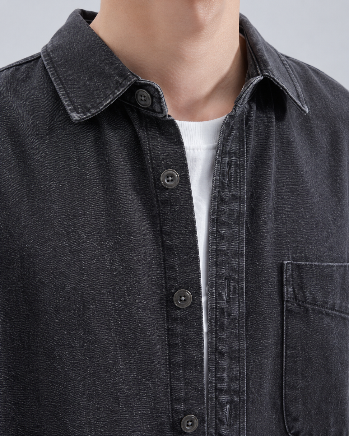 Men's Washed Denim Overshirt - Relaxed Fit Cotton Shirt Jacket