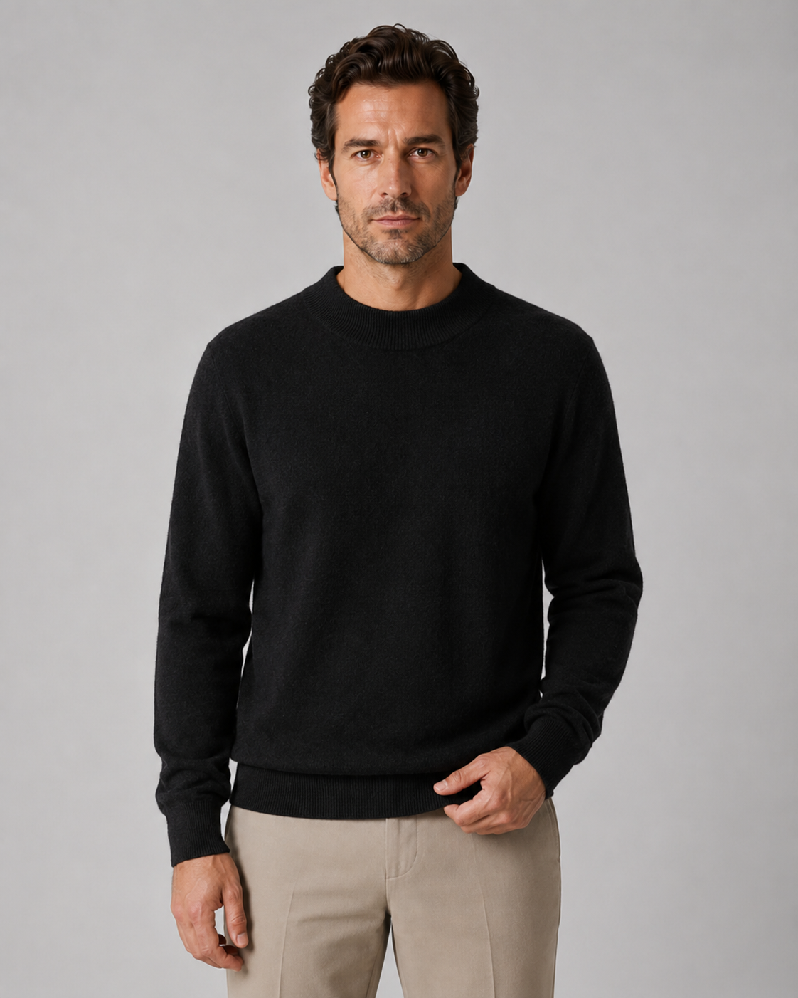 Men's Wool Crew Neck Sweater Lightweight Fine Knit Classic