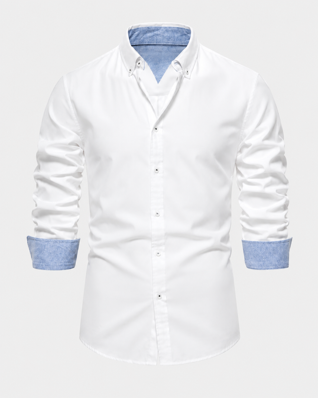 Men's Button-Down Shirt Long Sleeve Contrast Cuffs Slim Fit