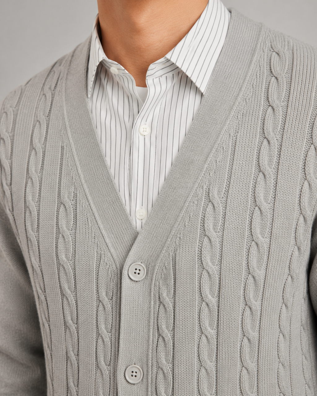 Men's Cable Knit Cardigan - V-Neck Button Front