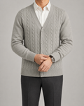 Men's Cable Knit Cardigan - V-Neck Button Front