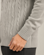 Men's Cable Knit Cardigan - V-Neck Button Front