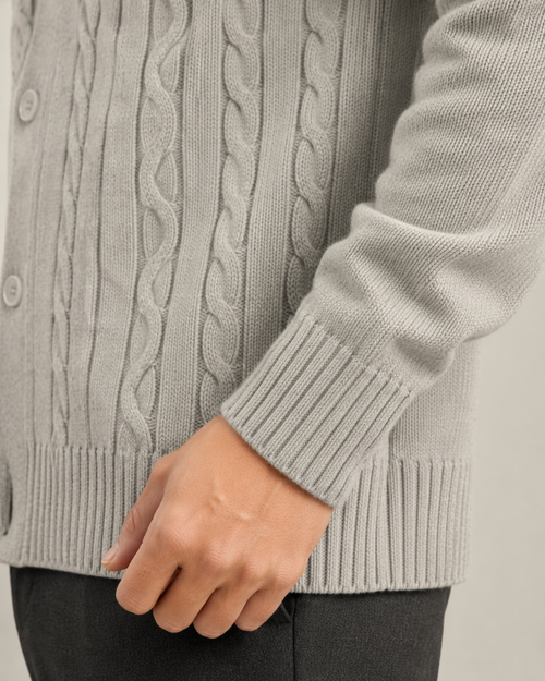 Men's Cable Knit Cardigan - V-Neck Button Front